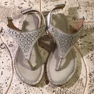 Girls leather sandals with rhinestones